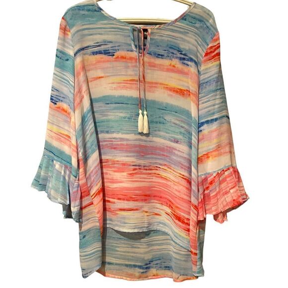 Rafaella Shirt Flowy Size XL Colorful Blouse Top Bell Sleeves - Picture 1 of 8